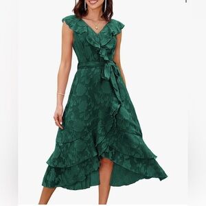 Grace Karin Formal Dress Women’s Size XL Dark Green V-Neck Ruffle High Waist